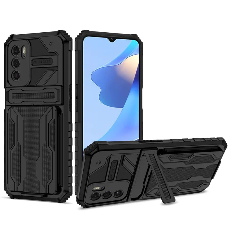 For OPPO A15 A15s A16 A16S A54s Case Armor Shockproof Stand Holder Protection Cover For OPPO A54 A74 4G With Card Slot Cases