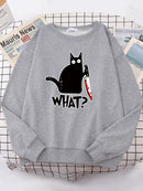 Kitchen Knife Black Cat Wha? Women Sweatshirt Harajuku Casual Hoody Fashion Loose Hoodie Soft Warm vintage Fleece Female Tops