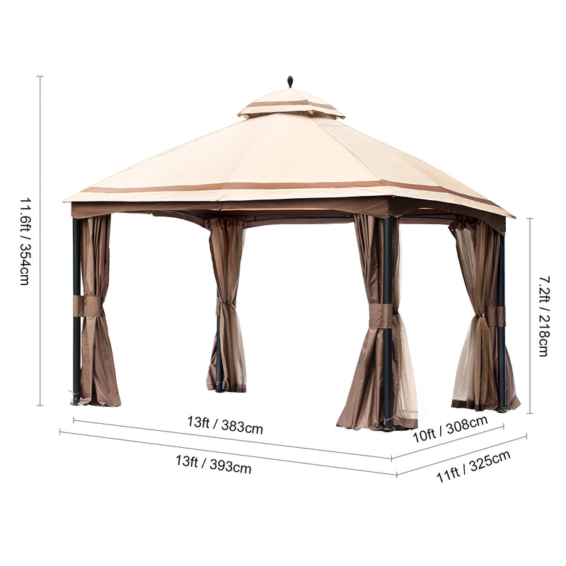 SucceBuy 11x11ft/10x10ft/10x13ft Portable Gazebo PU Coated 250D Garden Market Waterproof Collapsible Canopy Tent for Outdoor