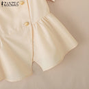 2025 ZANZEA Elegant Puff Sleeve Work Blouses Women Summer Shirts Square Neck Stylish Solid Buttons Tunic Tops Waisted OL Blusas