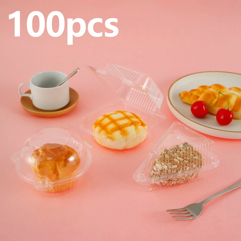 100Pcs Cake Slice Boxes Reusable Cupcake Slice Container with Lid Stackable Clear Square Single Dessert Box Triangular Sandwich