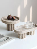 Luxury Marble Serving Tray with Legs, Decorative Travertine Dish for Coffee Table Decor, Stone Vanity Tray for Perfume Candles