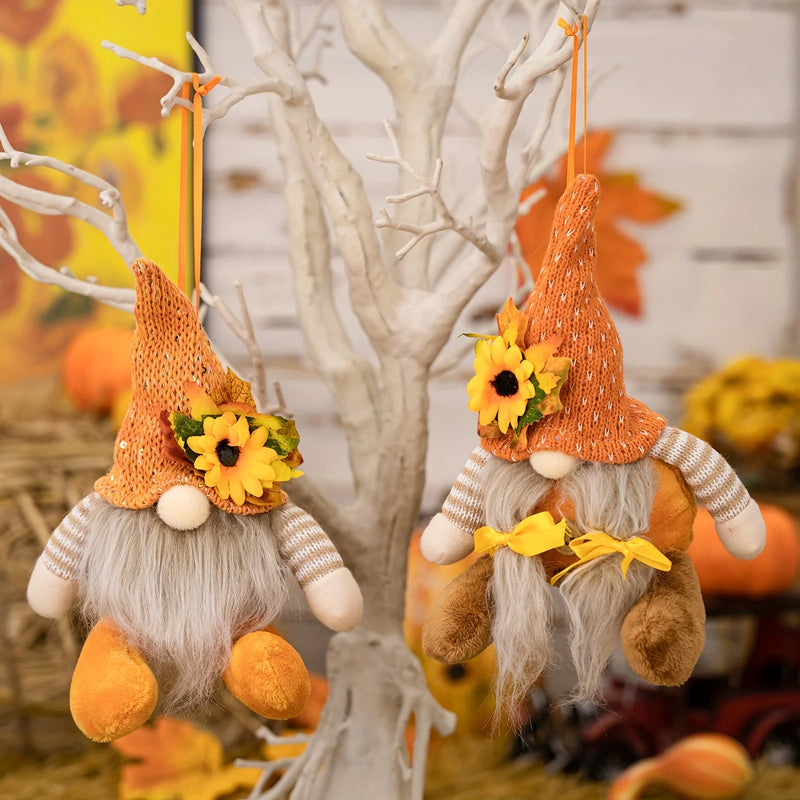 Thanksgiving Decoration Harvest Season Maple Leaf Straw Hat Rudolf Short Legs Doll Goblin Dwarf Doll Pendant Children's gift