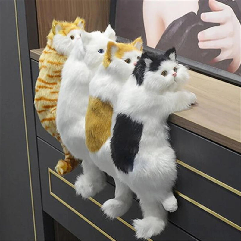 Simulation Cat Hanging Ornament Stuffed Animals Cats Furry Figure Realistic Plush Kitten Figurines Sill TV Cabinet Desktop Decor