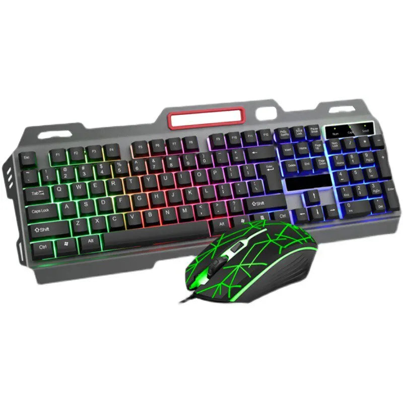 Metal Luminous Computer Keyboard And Mouse Suit USB Wired Game Colorful Backlight Mechanical Feel Keyboard And Mouse