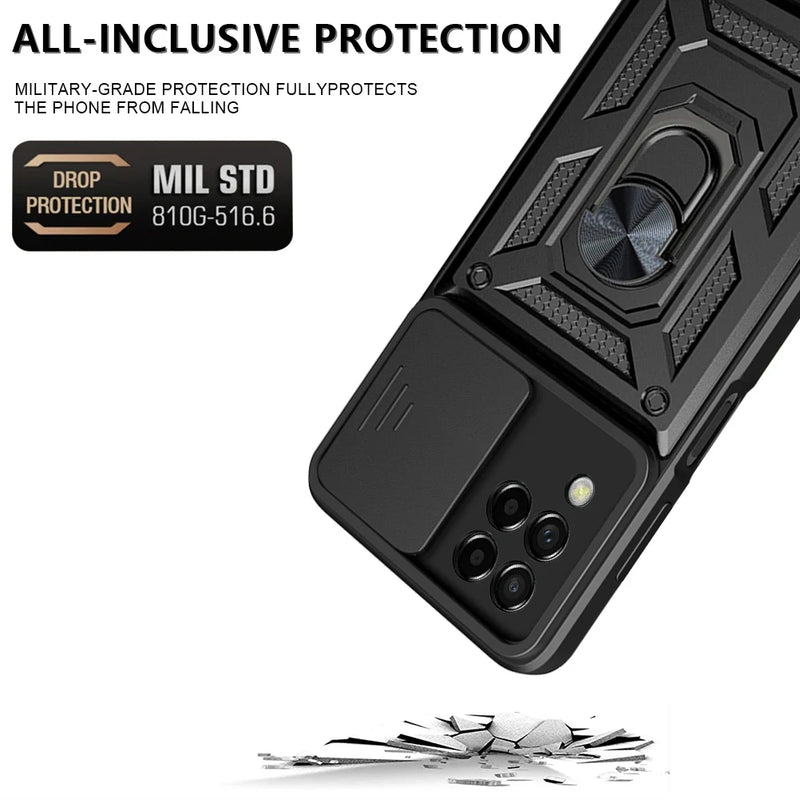 ShockProof Armor Coque For Samsung Galaxy M54 M53 M23 M33 M14 M52 M32 M22 M51 M62 M12 Push Slide Window Ring Shell Case Cover