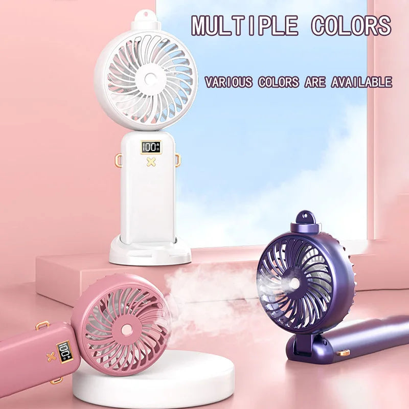 5000/2500mAh Portable Spray Mist Fan With LCD Display, 5 Gear Mini Electric Fan USB Rechargeable Wireless Fan Spray Water Fans