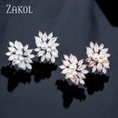 ZAKOL Delicate Cubic Zircon Crystal Stud Earrings for Women Fashionable White Color Flower Handmade Wedding Jewelry EP480