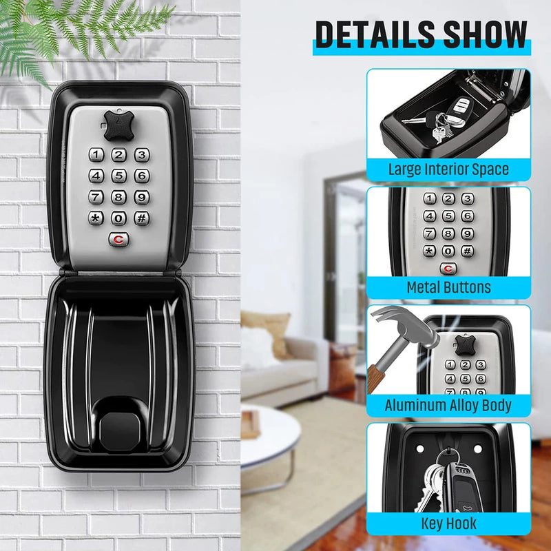 Wall Mounted Key Storage Box Safe Waterproof Anti-theft Key Box With Combination Lock 12-Digital Password Office Home Outdoor