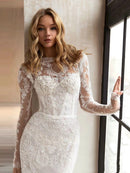 Wunderschöne Brautkleider mit abnehmbarer Schleppe, Rundhals, langen Ärmeln, Brautkleider mit Spitze Applikationen 2024 Vintage Vestidos De Novia