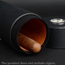 Travel Cigar Case Leather Cedar Wood Lined Tube Mini Humidor Black Tobacco Box with Long Humidifier Hygrometer Best Men's Gift