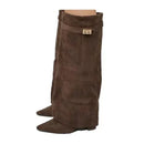 Ladies' Autumn and Winter New Pointed Knee High Women's Boots, Thick High-heeled Long Pants Boots, Fashionable Mid Rise Boots