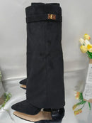 Ladies' Autumn and Winter New Pointed Knee High Women's Boots, Thick High-heeled Long Pants Boots, Fashionable Mid Rise Boots