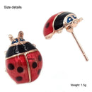 1Pair Insert Earrings Exquisite Paint Stud Earrings Red Oil Ladybug Ear Studs Fashion Handmade Animal Rhinestone Female Jewelry