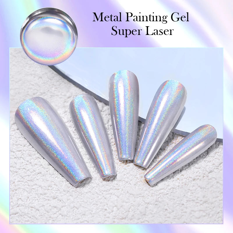 BORN PRETTY Glitter Silver Mirror Metallic Painting Gel Polish Soak Off Super Laser Bright Gel Manicure Flower Drawing UV Gel