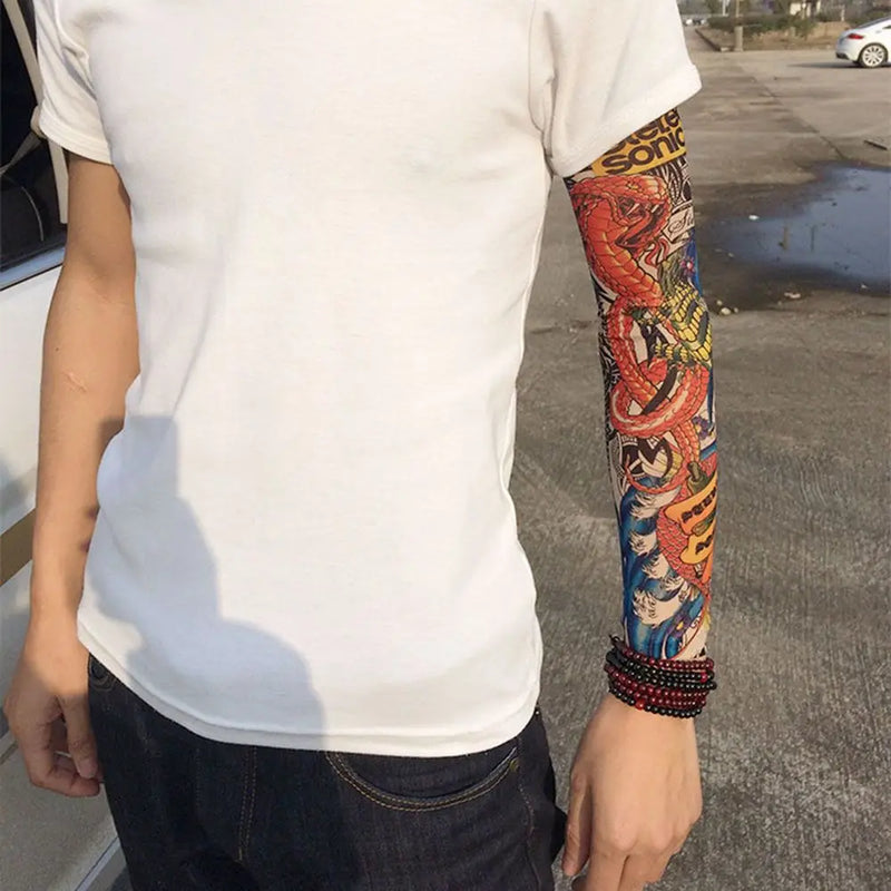 New Flower Tattoo Arm Sleeves Seamless Outdoor Riding Sunscreen Arm Sleeves Sun Uv Protection Arm Warmers For Men Women