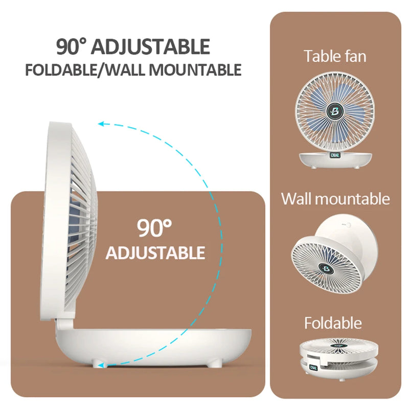 2024 Best Selling Rechargeable 90° Adjustable Desktop Fan Portable Air Conditioner Wall Mounted Fan Foldable for Home Office