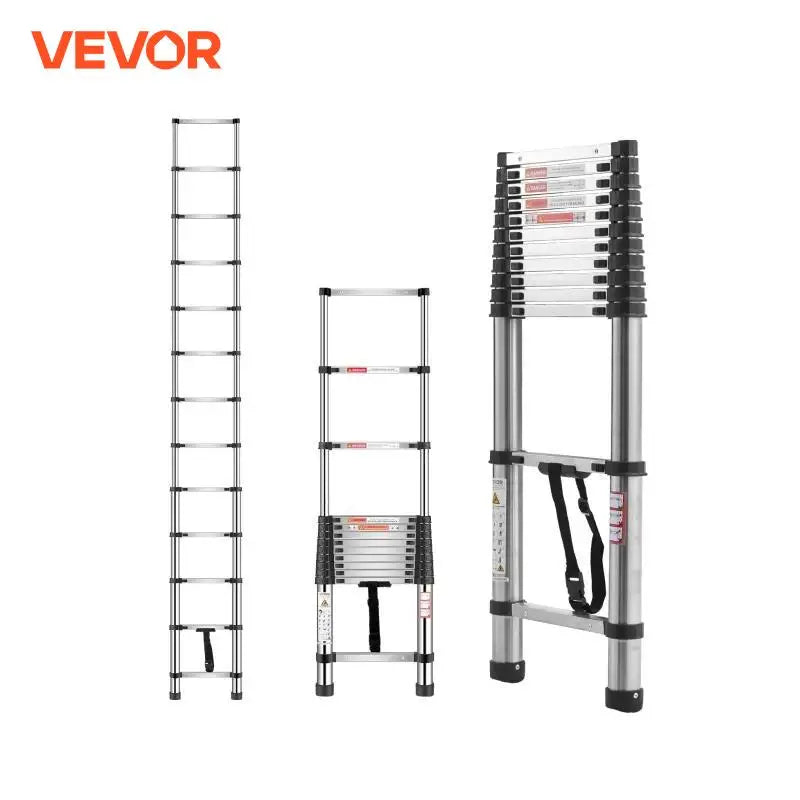 VEVOR Telescoping Ladder Stainless Steel Extension Multi-Button Retraction Collapsible Ladders 375LBS Capacity & Non-Slip Feet