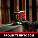 YEVOLT YVGLL4XS12T Series Green Laser Level 3-Plane 12-Line Self-leveling 360 3D Horizontal & Vertical Power Measuring Tools