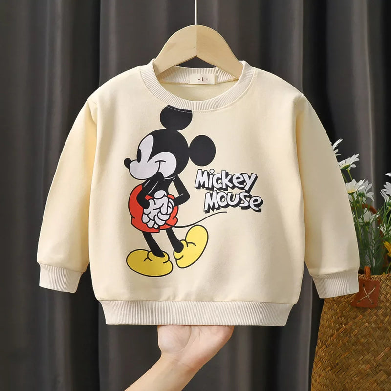 Mickey Printed Sweatshirts Baby Girl Two Piece Set Disney Casual Pure Color Long Sleeve Outfits For Child Spring Autumn Clothing
