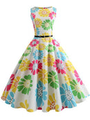 Blumenmuster Sommerkleid Damen Vintage Kleider Elegant Retro Party Tank Ärmellos Freizeit Bürokleid