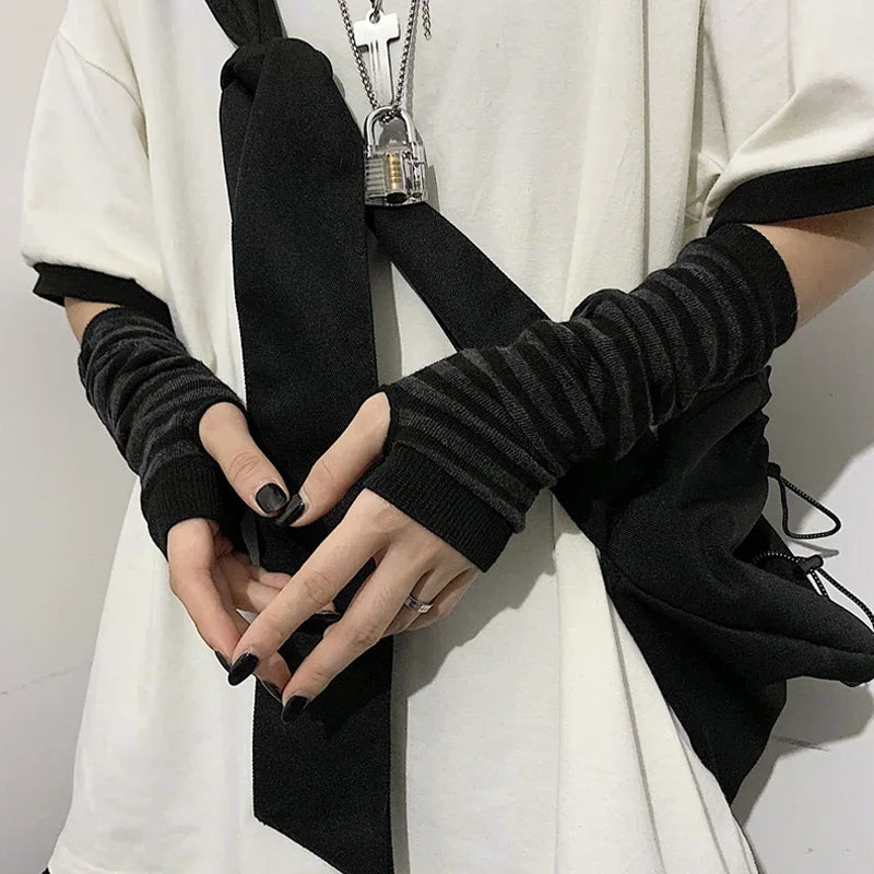 New Long Fingerless Gloves Women Girls Wrist Elbow Thermal Glove Hand Arm Warmers Knitted Elbow Mittens Anime Arm Sleeves Mitten
