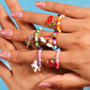 Neue koreanische bunte böhmische kleine Blumenringe Sets handgefertigte Perlen-Fingerringe für Frauen Mädchen Sommer Strand Schmuck Geschenke