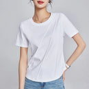 2025 Summer Women's Oversized T-Shirt - Cooling Silky Cotton Bone Shoulder Slim Fit Round Neck Casual Top | Trendy & Breathable