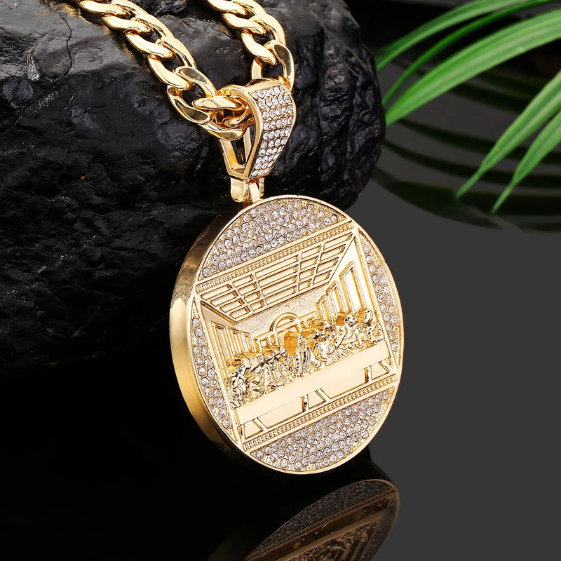 Iced Out Last Supper Shape Pendant Match 13mm Shiny Miami Cuban Link Chain Creative Stylish Hip Hop Style For Men and Women Gift