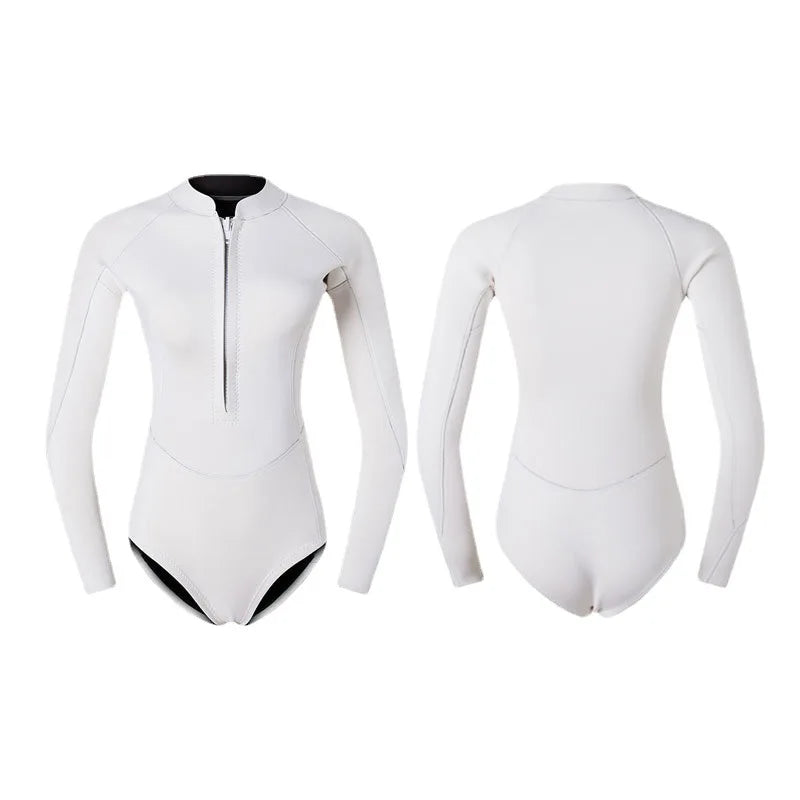 Summer Women 2MM Neoprene Bikini Wetsuit Long Sleeve Skin Diving Suit Sun-proof Surfing Snorkeling One Piece Swimwear