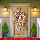 Easter Door Cover Decoration Plush Rabbit Wreath Easter Egg Coloured Ribbon Background Indoor Outdoor Porch Banner Party Supply