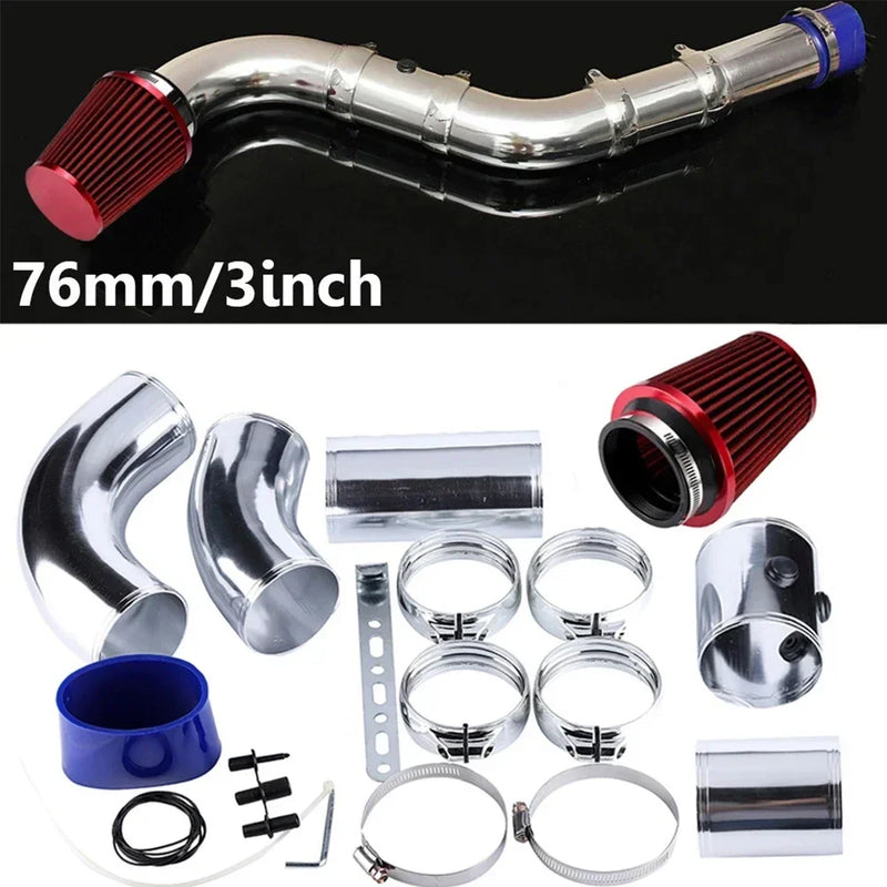 Universal 3'' 76mm Air Intake Pipe Modification Kits Aluminum Alloy Intake Pipe Cold Air Filter Injection System with Air-filter