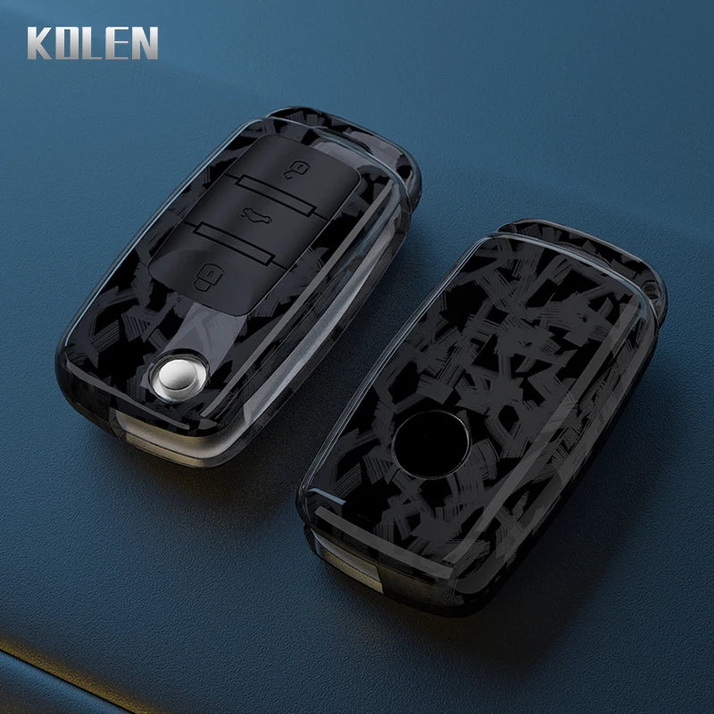 ABS Carbon Fiber Car Flip Key Case Cover For VW Volkswagen Polo Golf Passat Beetle Tiguan Seat Leon Altea Skoda Octavia Kodiaq