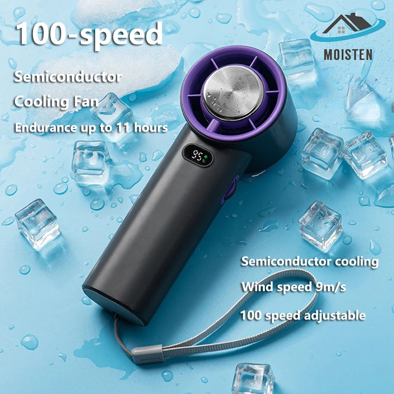 100-speed Adjustable Mini Portable Cooling Fan USB Rechargeable Wireless Bladeless Turbofan Fast Cooling Handheld Fan