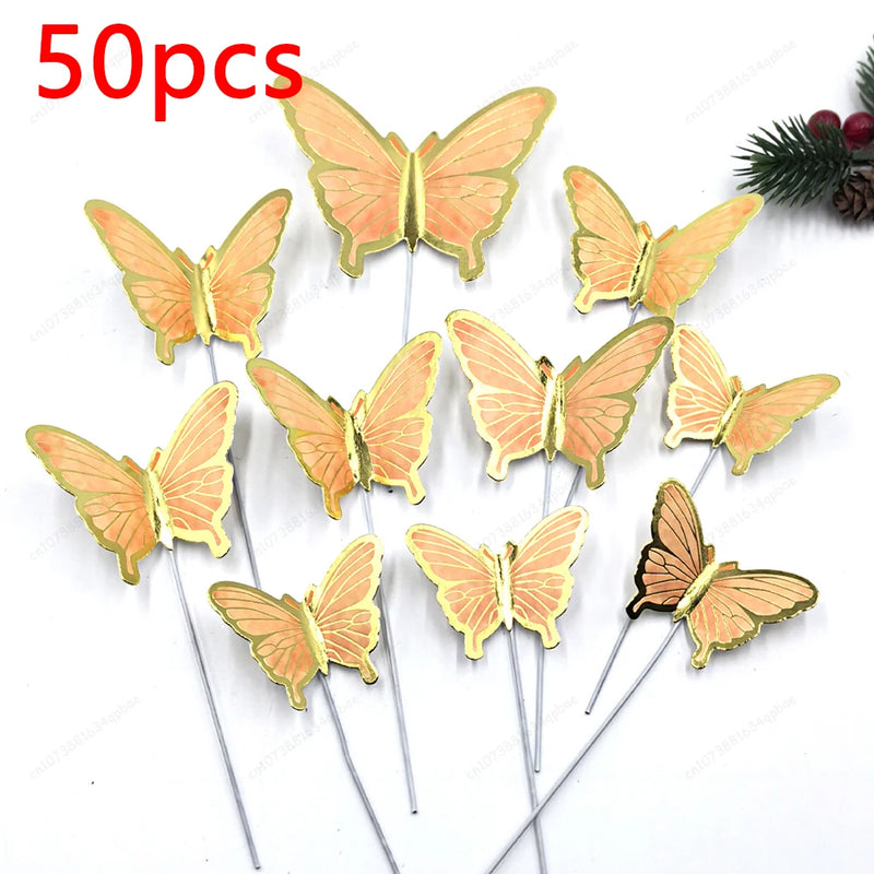 50pcs Butterfly Cake Decoration Gold Pink Butterfly Cake Toppers Birthday Wedding Anniversary Shower Baking Toppers