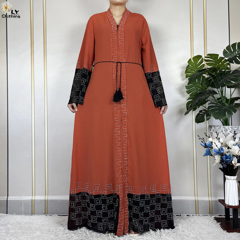 2024 For Women Elegant Dresses Dubai Party Outfits Long Sleeved Chiffon Dashiki Muslim Women Robe Open African Abaya Clothing