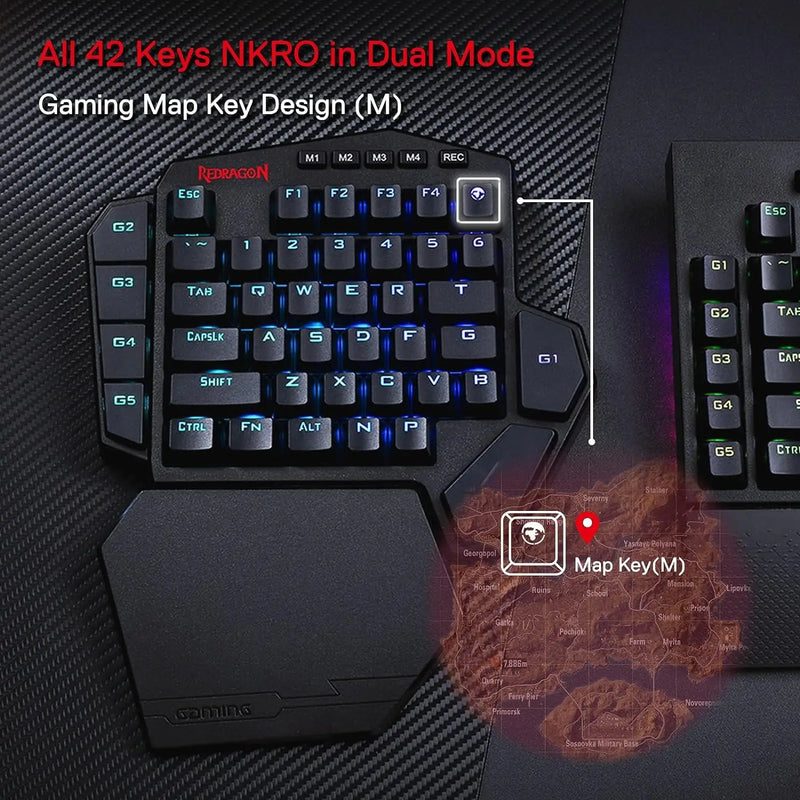 Redragon K585 PRO Wireless One-Handed Mechanical Keyboard 42 Keys 3-Mode RGB 7 Onboard Macro Keys Detachable Wrist Support