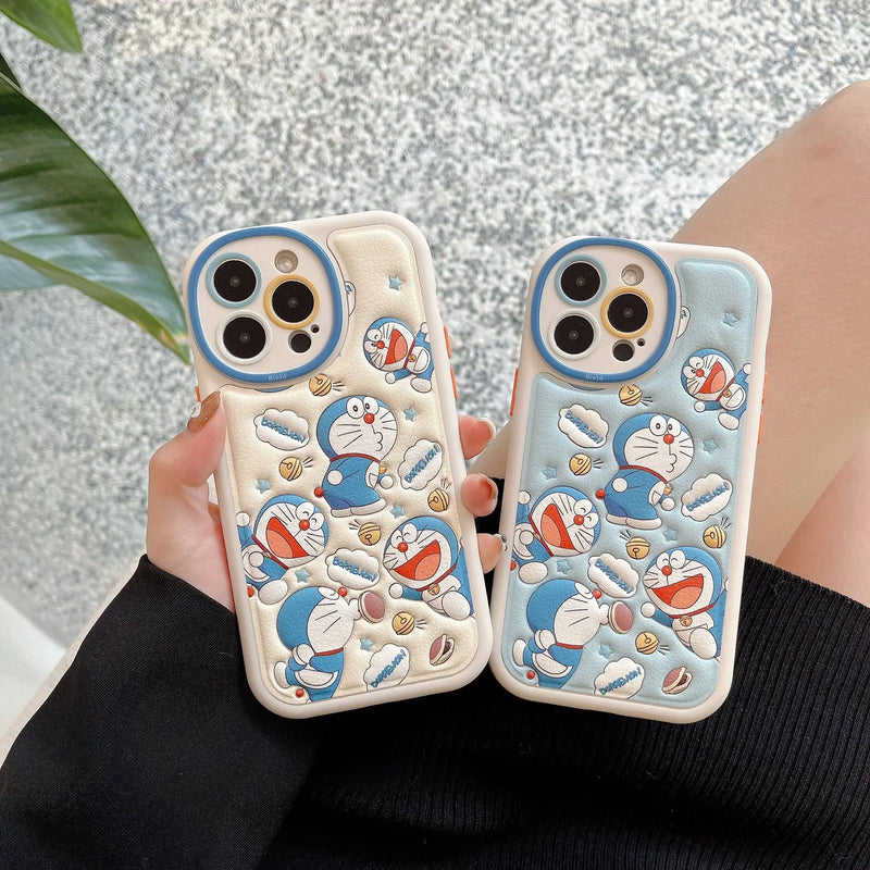 Sanrio 3D Faux Leather Printing Doraemon Phone Cases For iPhone 15 14 13 12 11 Pro Max Back Cover