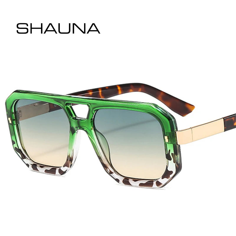 SHAUNA Double Bridges Women Luxury Sunglasses Retro Brand Designer Square Clear Gradient Shades UV400 Men Rivets Sun Glasses