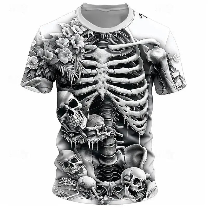 Halloween Skeleton Skull 3D Print T-Shirts Men Women O-Neck Short Sleeve T Shirt Oversized Harajuku Y2k Tees Tops Kids Clothing