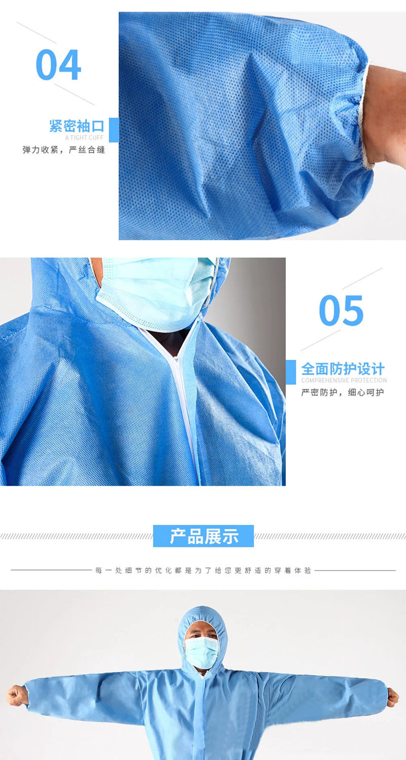 Disposable Jumpsuit Hazmat Sui dustproof Work Safety Clothing Spary Painting Cover All Protection Clothes Overall Suit