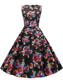 Blumenmuster Sommerkleid Damen Vintage Kleider Elegant Retro Party Tank Ärmellos Freizeit Bürokleid