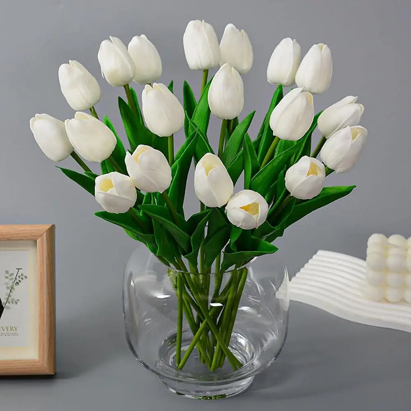12pcs Artificial Tulip Latex Real Touch For DIY Bouquets Wedding Party Mother's Day Easter Spring Home Dining Decoration