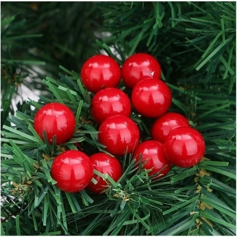 200/50pcs Christmas Artificial Berry Red Gold Cherry Stamen Mini Fake Berries Flowers Pearl Beads for DIY Christmas Party Decor