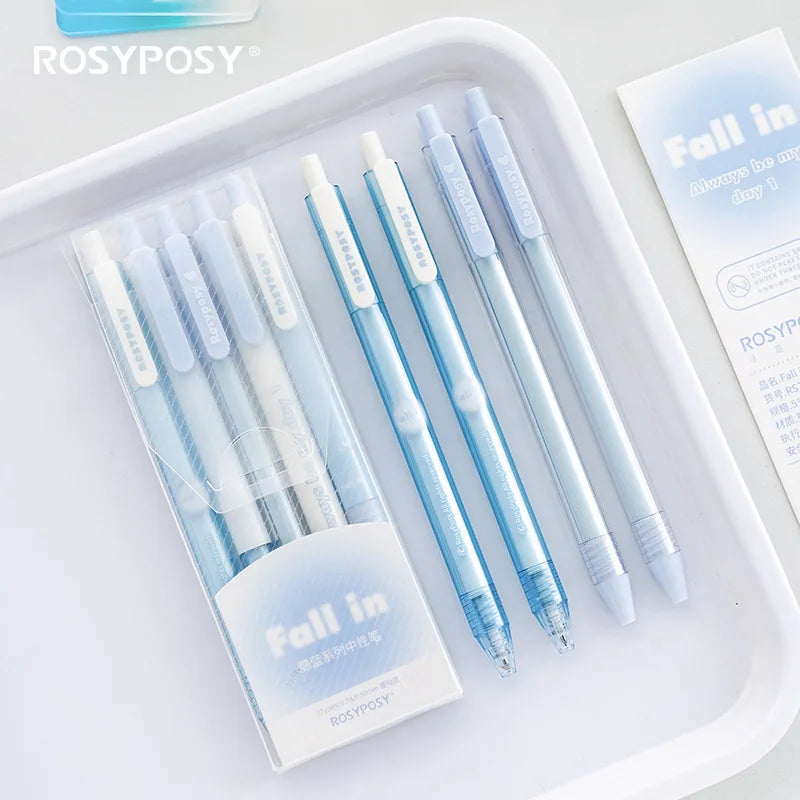 RosyPosy Gradient Pen Set Teenage Heart Office Push Action Water Pen Brush Pen Neutral Pen Ballpoint Pen Student Supplies