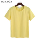 WOTWOY 2023 Summer Cotton T Shirt Women Loose Style Solid Tee Shirt Female Short Sleeve Top Tees O-Neck T-shirt Women 12 Colors