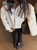 Retro Crocodile Pattern Short Women's Leather Jacket High Collar Zipper Loose Long Sleeve Jackets 2026 Lady Street Daily Wear