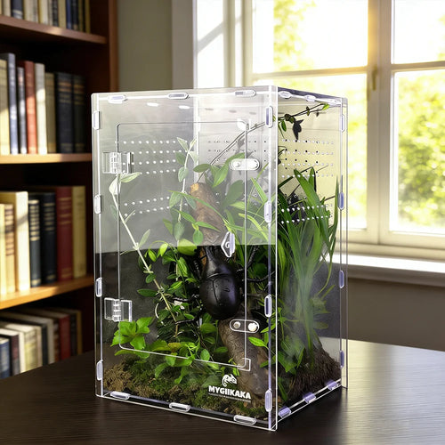 Reptile Acrylic Enclosure High Transparency Habitat Tank for Spider Mantis Gecko Corn Snake Breeding Box with Ventilation Holes