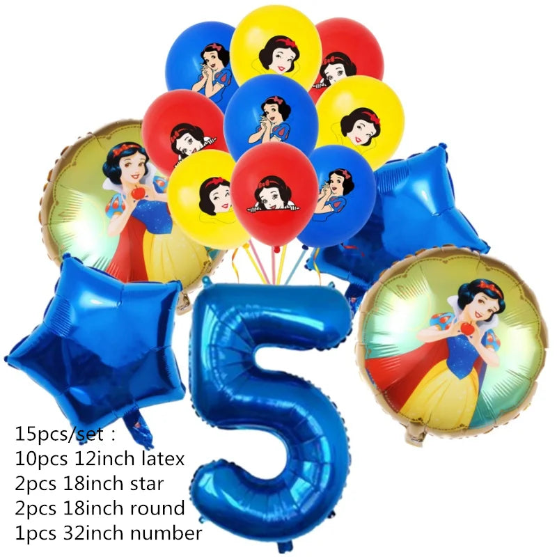 Snow White Birthday Party Set Cup Plate Napkins Tablecloth Cake Topper Balloons Disposable Tableware Baby Shower Supplies