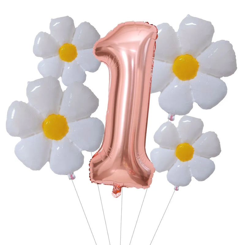 5Pcs Groovy One Party Balloons Set 32inch Rose Gold Number Balloon for First Birthday One Groovy Baby Daisy Party Decorations